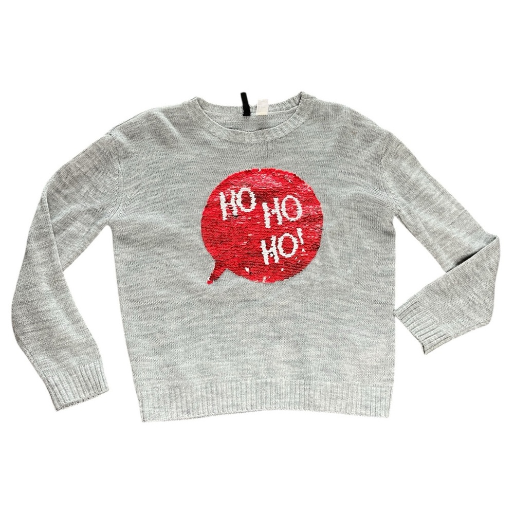 H&M Divided Flippy Sequin Christmas Festive Long Sleeve Sweater Grey Size Small